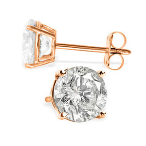 14K. GOLD STUD EARRINGS WITH 1.50 CT. NATURAL DIAMONDS (Rose Gold)